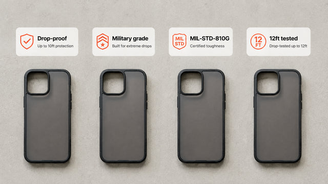 Rugged drop-proof phone case beside a slim drop-resistant case, compared side by side