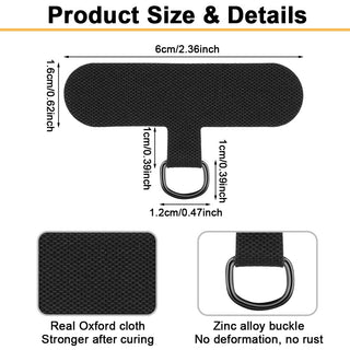 Compatibility chart showing the PHLOOP tether tab fits phones in a full coverage case, with half coverage cases marked unsuitable